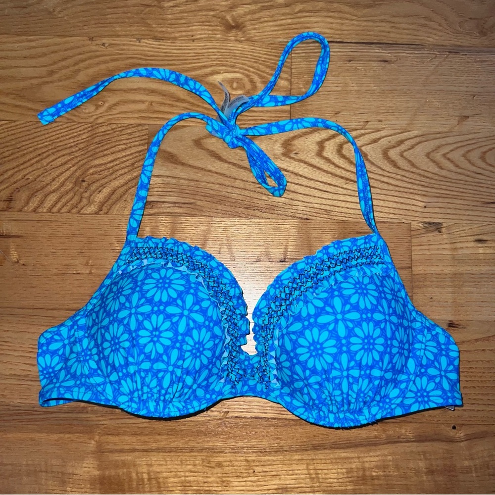 Aerie Perkier Push Up Blue Floral Print Bikini Top